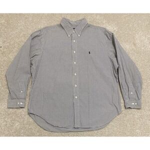 Ralph Lauren Classic Fit Mens 17.5/35 Black White Plaid Long Sleeve Shirt Cotton